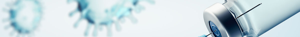 Vaccination or drug concept image with Coronavirus Covid-19 SARS-CoV-2 virus - panoramic banner